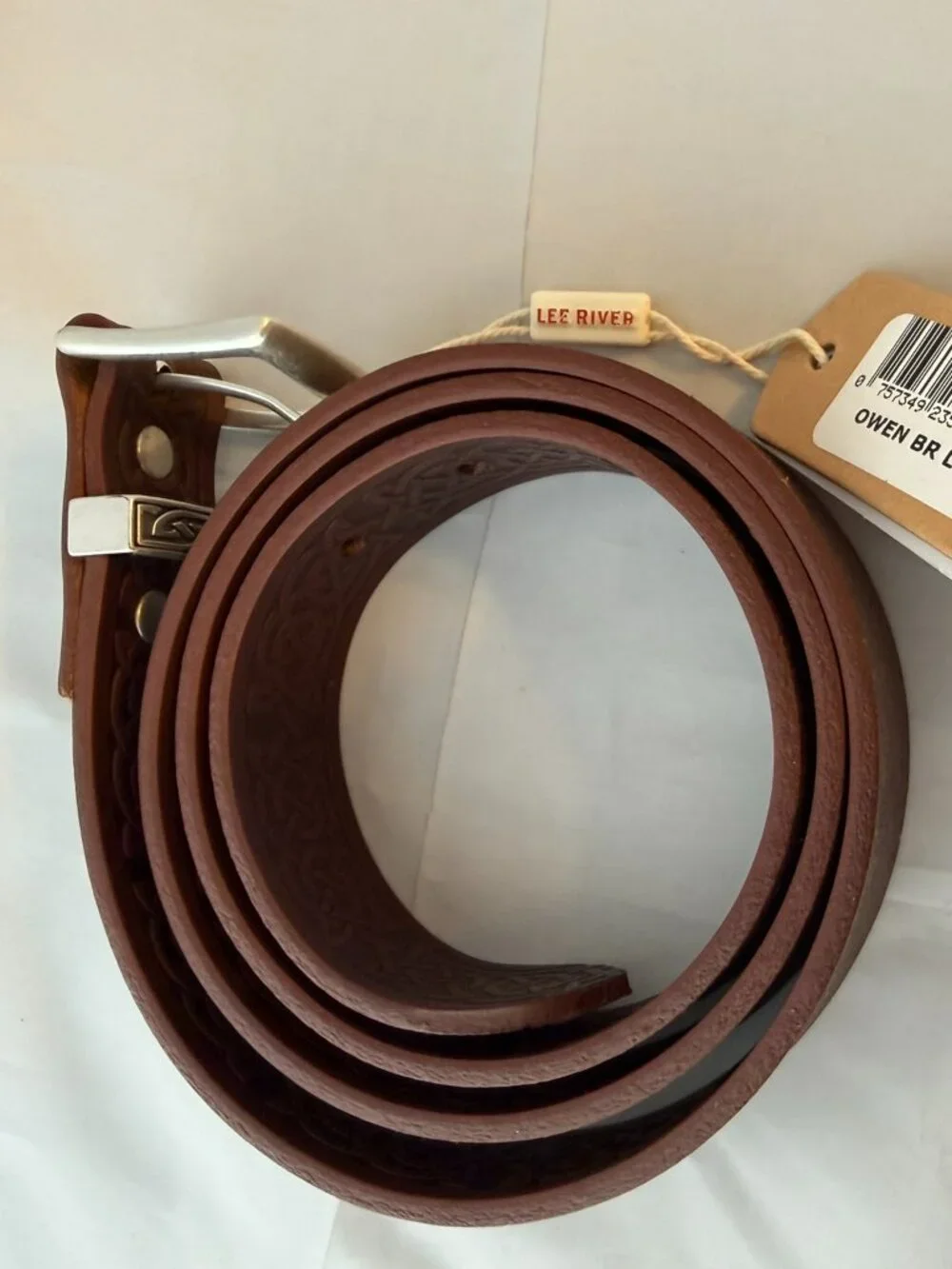 Lee River Owen Irish Celtic Brown Men's Leather Belt   NEW With Tags